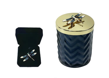 Herringbone Candle With Scarf Eau de Vie- Navy & Dragonfly lid - HCG05